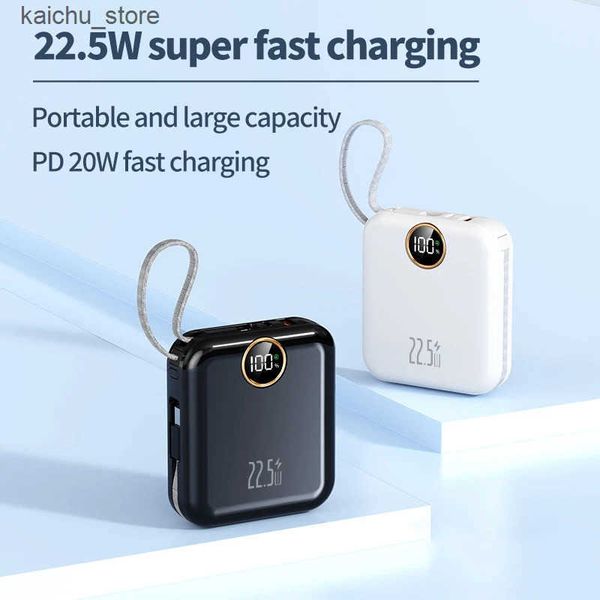 Cell Phone Power Banks 10000mAh cute and compact portable power bank 22.5W super fast charging built-in cable suitable for iPhone-Samsung- J