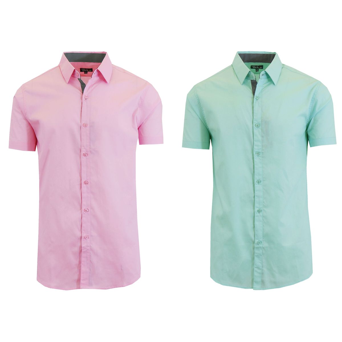 Men's Short Sleeve Dress Shirt (2-Pack) - Pink & Mint - 2X-Large