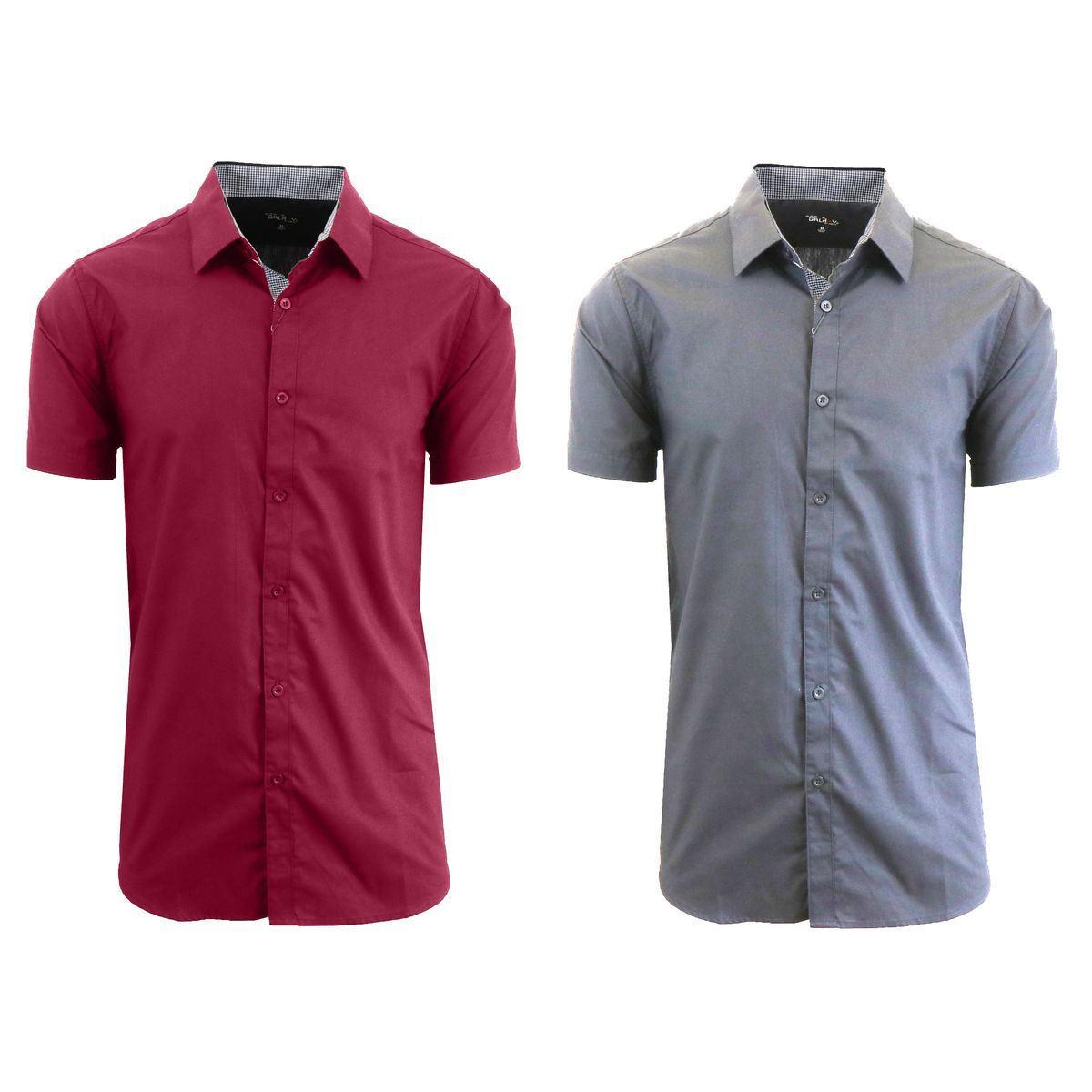 Men's Short Sleeve Dress Shirt (2-Pack) - Maroon & Grey - Small