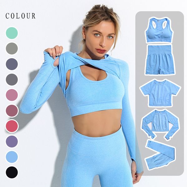Yoga Sets 2 piece setsT-shirt shorts womens seamless Yoga women leggings belly control high waist sweatpants Ladies running training Set