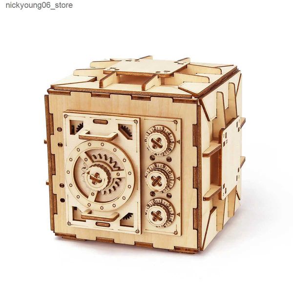 3D Puzzles Safe Box Treasure 3D Wooden Model Locker Kit DIY Coin Bank Mechanical Puzzle Brain Teaser Projects For Adults and Teens L240910
