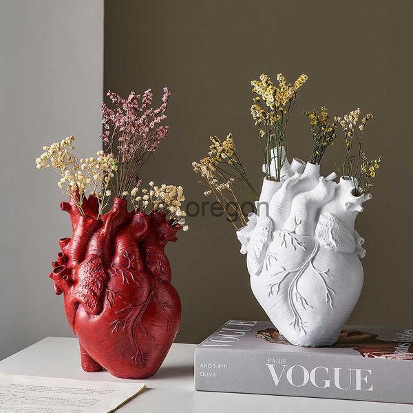 Vases Resin Anatomical Heart Flowerpot Heart Vase Dried Flower Container Vases Pots Heart Shaped Sculpture Flowerpot Home Decoration x0630