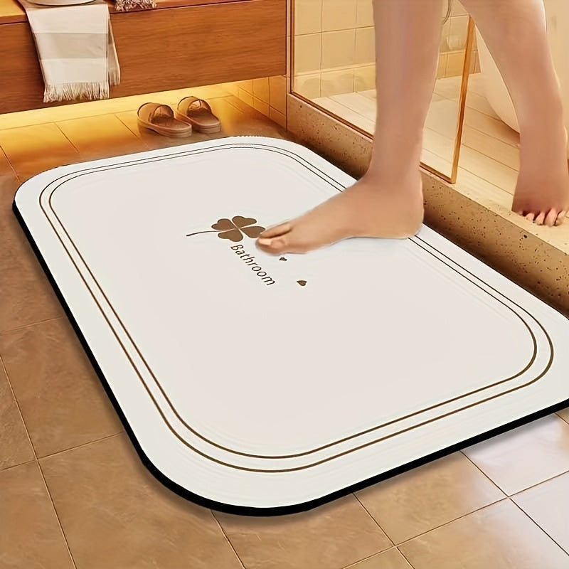 TEMU 1pc Stylish Clover Diatomite Bath Mat - Durable Non-slip Quick-dry Bathroom Decor For Indoor-outdoor Use In Bathroom, Kitchen, Bedroom, Patio &