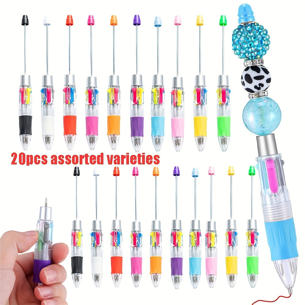 TEMU 20pcs Beadable Plastic Ballpoint Pens 4 In 1 Multicolor Pens Diy Making Gifts School Office Supplies, Back-to- Gifts