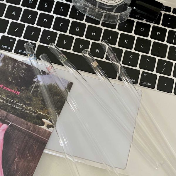 Too beautiful! Ins Glass Straw Exquisite Butterfly Eco friendly Drinking Tube Coffee Milk Adult Cute Heat resistant Straw