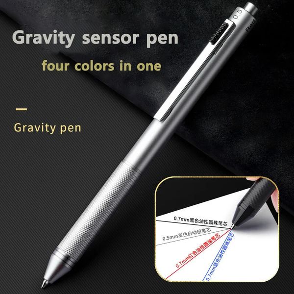 4 In 1 Multifunction Pen 07mm 3 Color Ballpoint 05mm Mechanical Pencil Gravity Sensor Metal Retractable Pens 241114