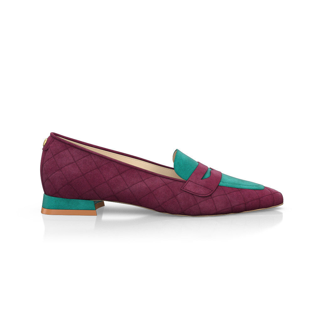 Chaussures plates pointues Femme Faites main en Italie en Daim Bordeaux Rouge - Sur Mesure, Petit, Perles - GIROTTI 62149