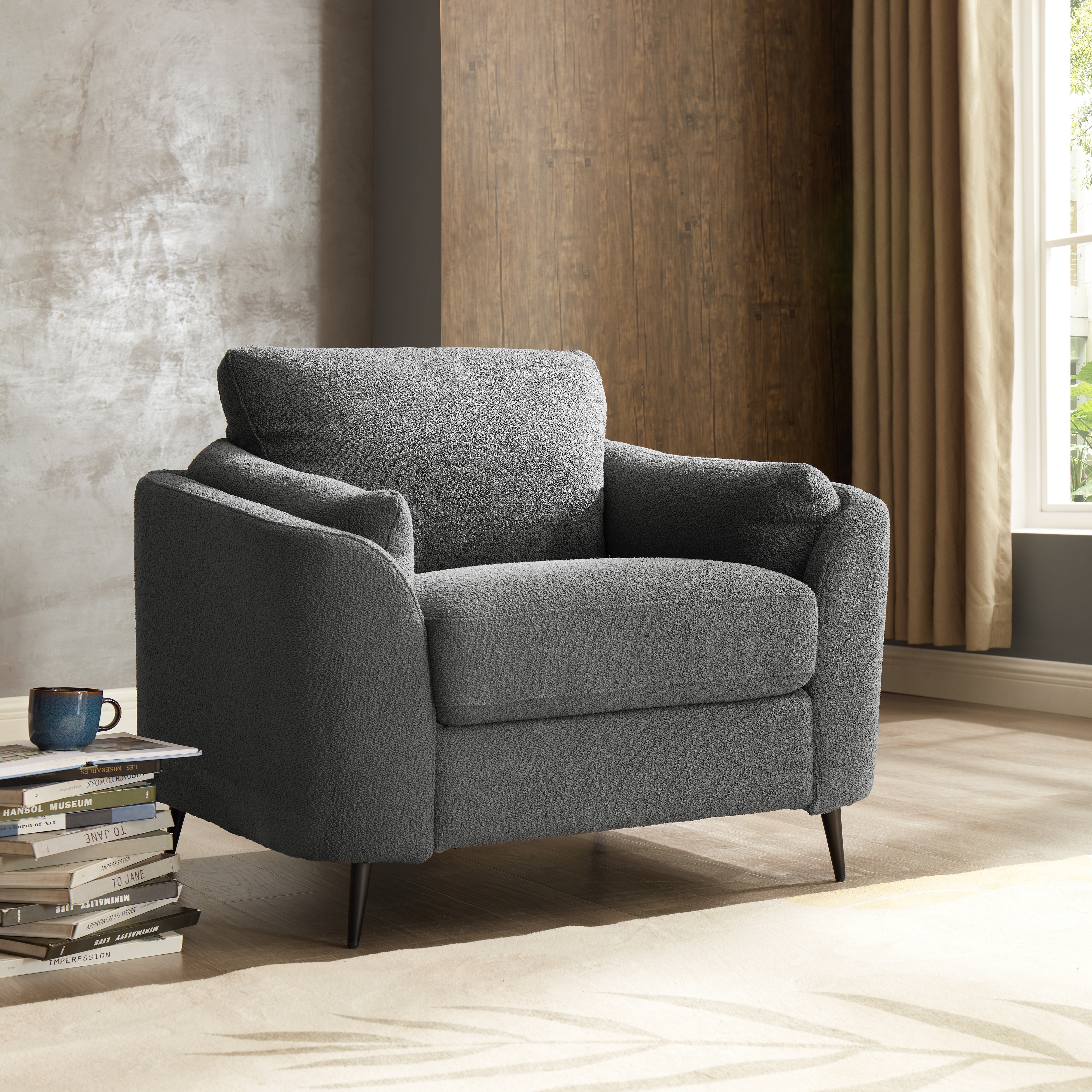 Jack 1 Seater Armchair With Metal Legs, Dark Grey Boucle Fabric