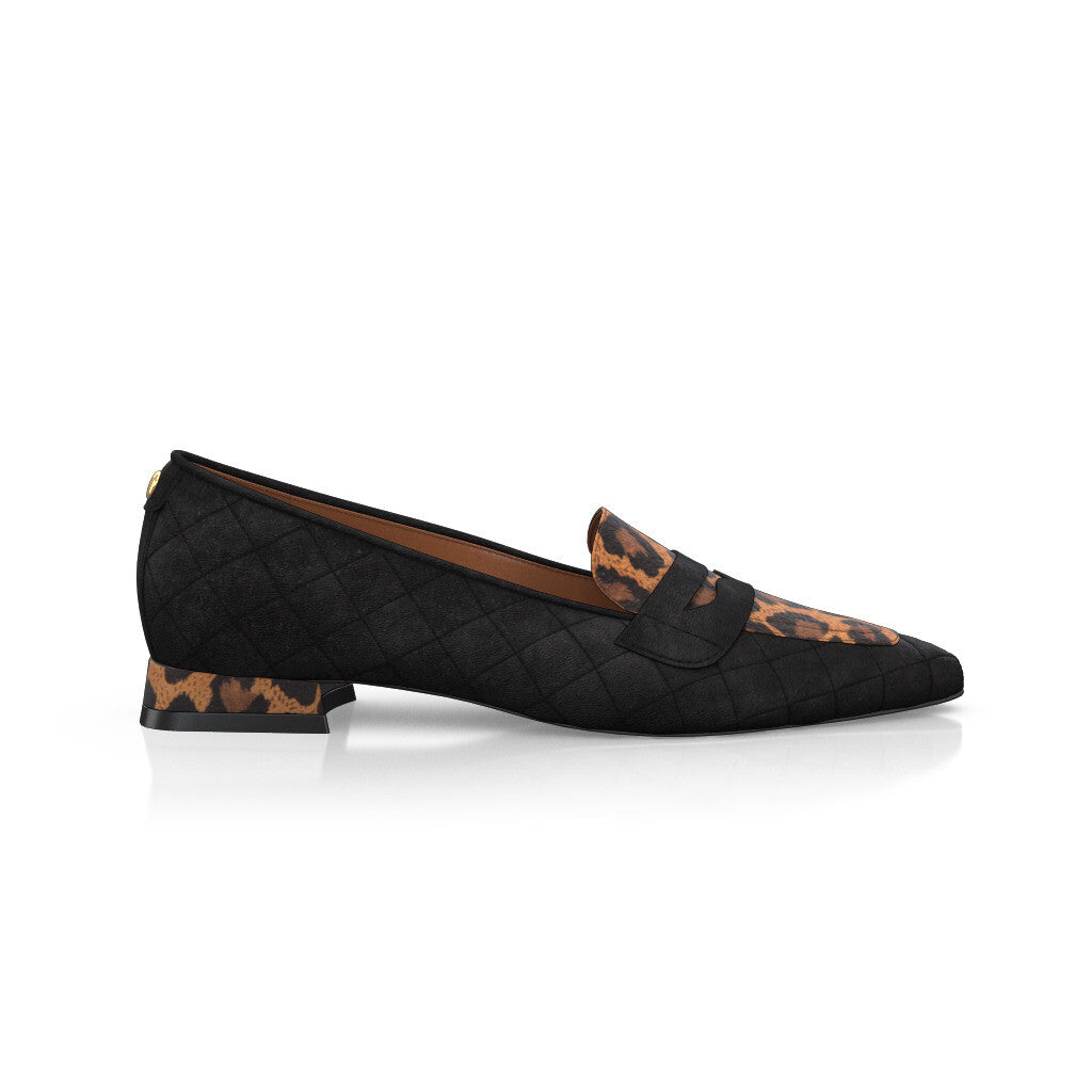 Chaussures plates pointues Femme Faites main en Italie en Daim Noir - Sur Mesure, Petit, Perles - GIROTTI 62155