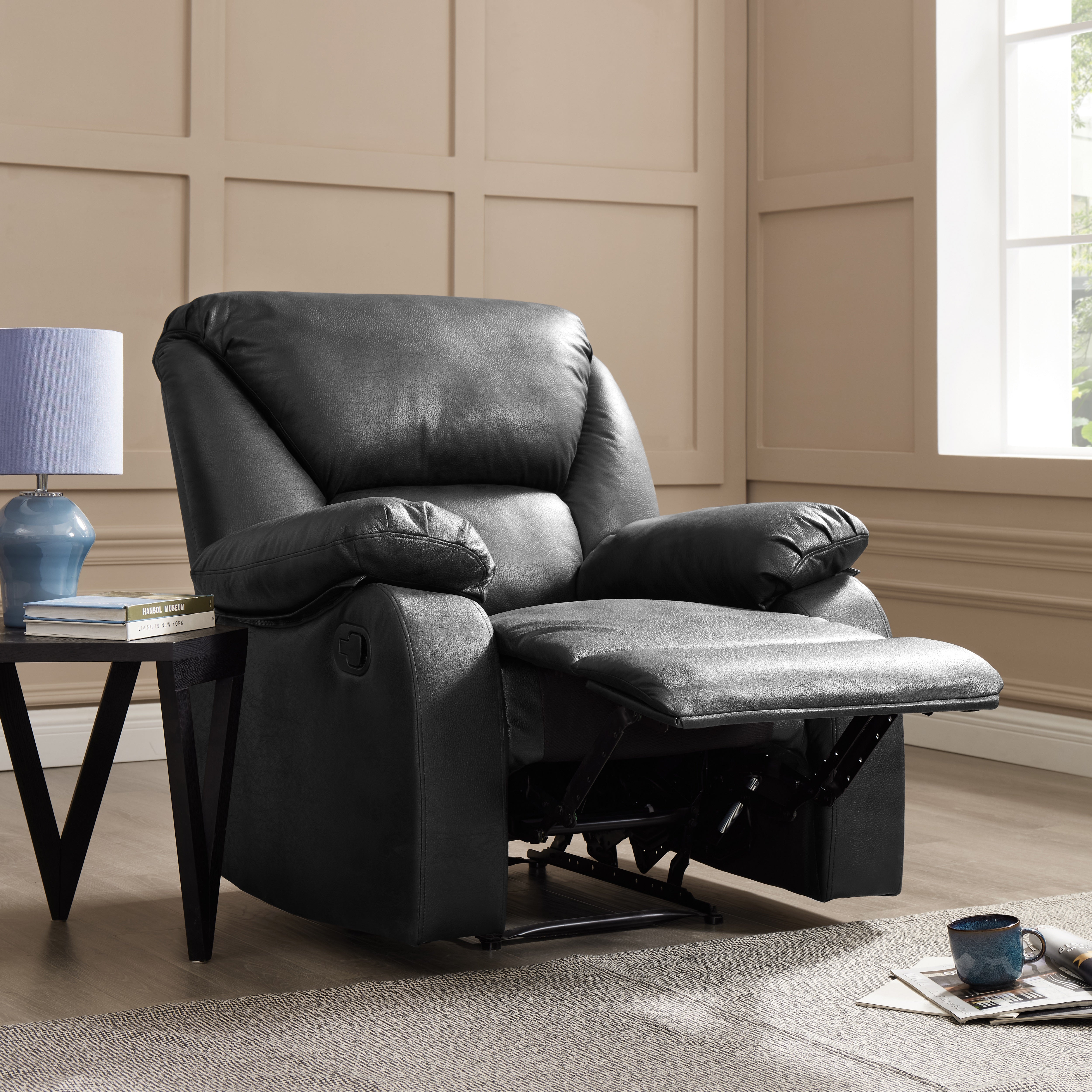 Enoch Recliner Armchair Sofa Suite, Black Faux Leather