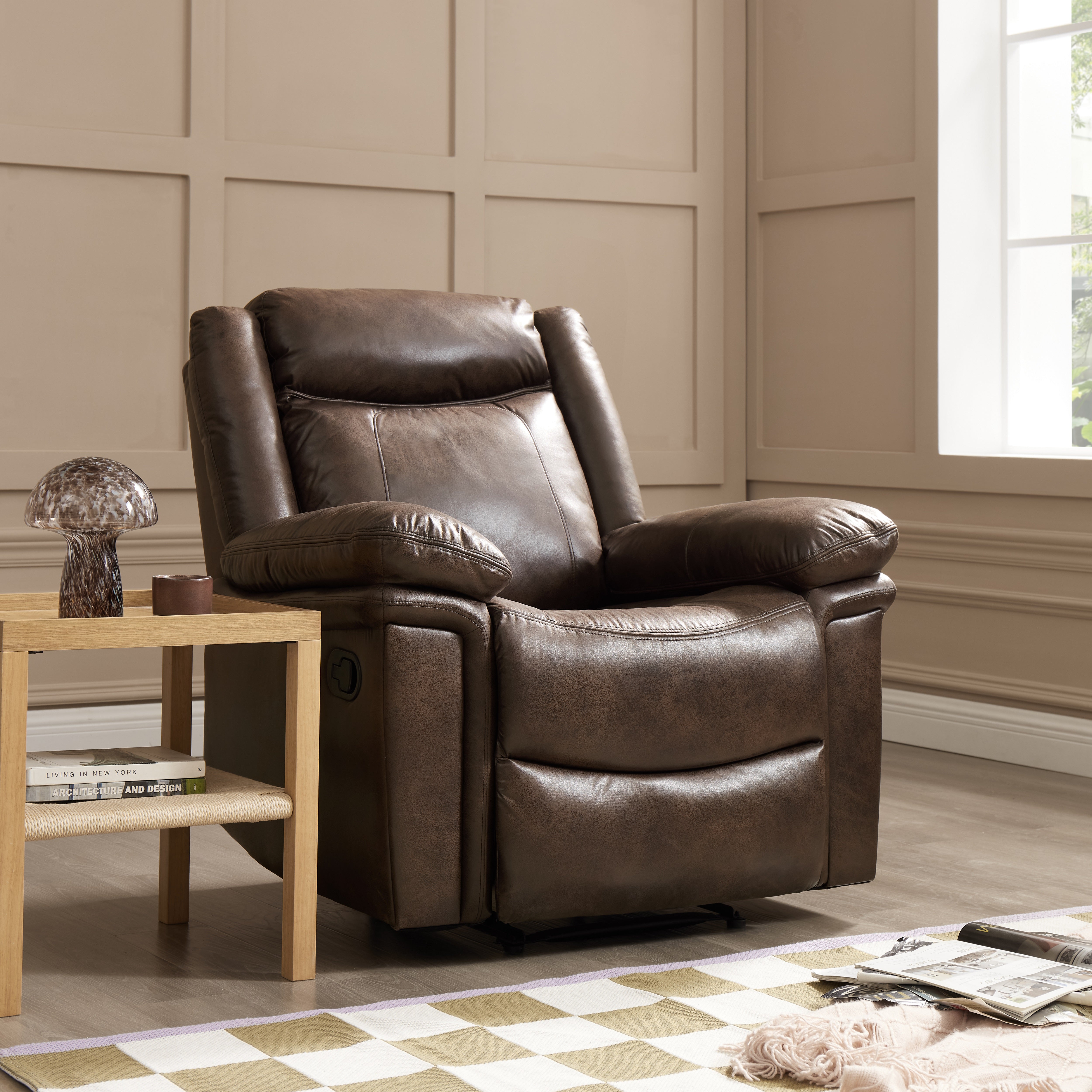 Rowan 1 Seater Manual Recliner Armchair, Brown Faux Leather