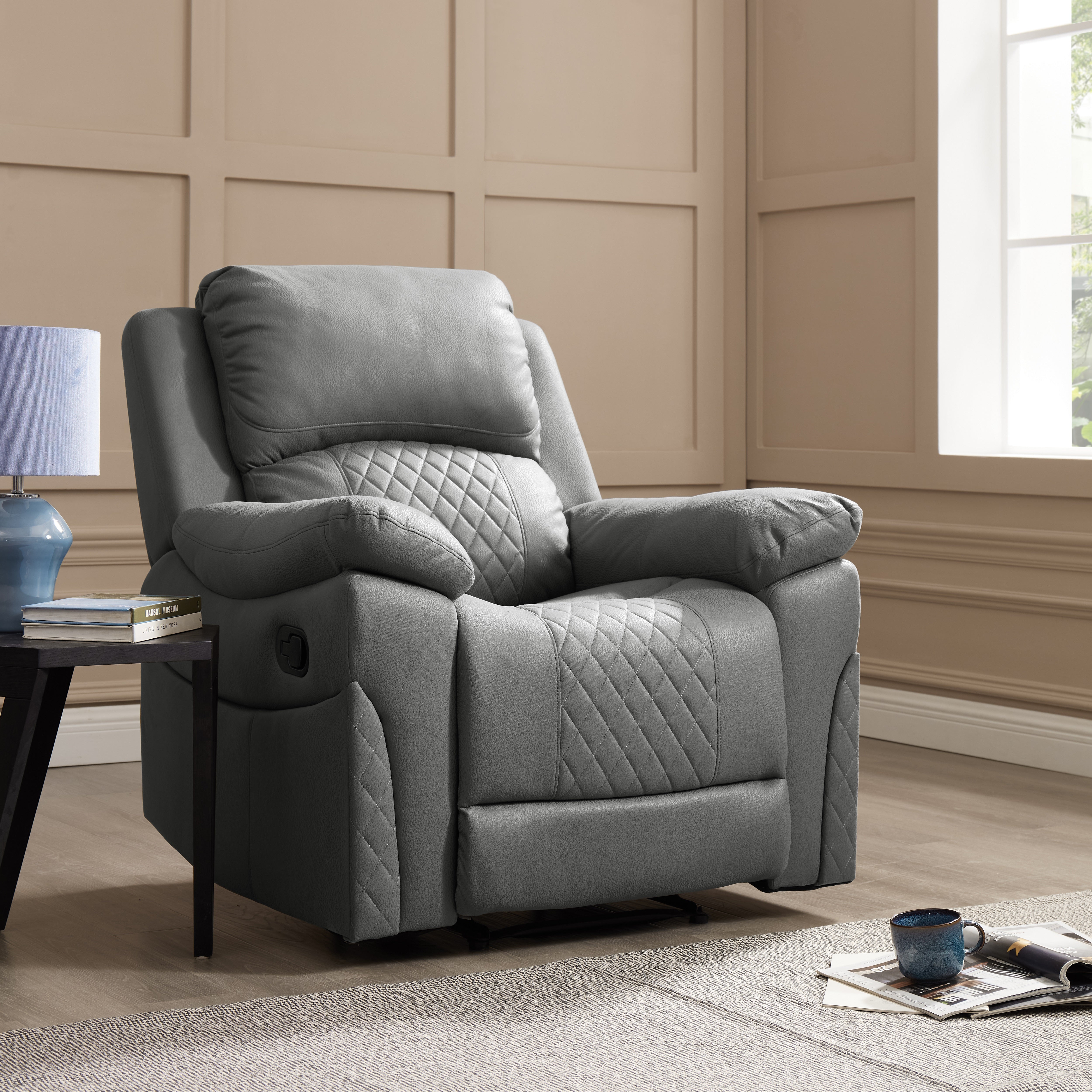 Darius 1 Seater Recliner Armchair, Dark Grey Air Leather