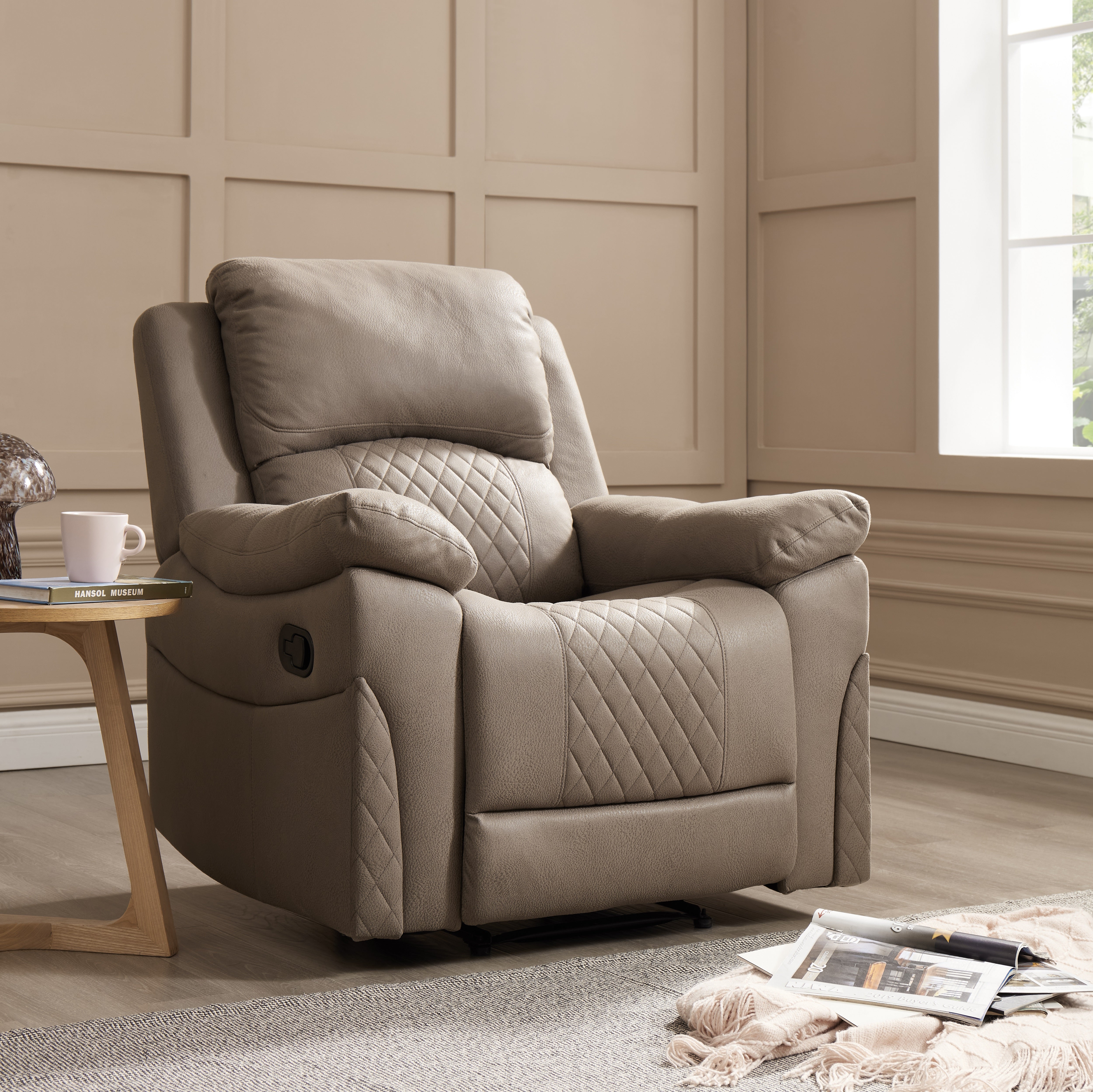 Darius 1 Seater Recliner Armchair, Light Brown Air Leather