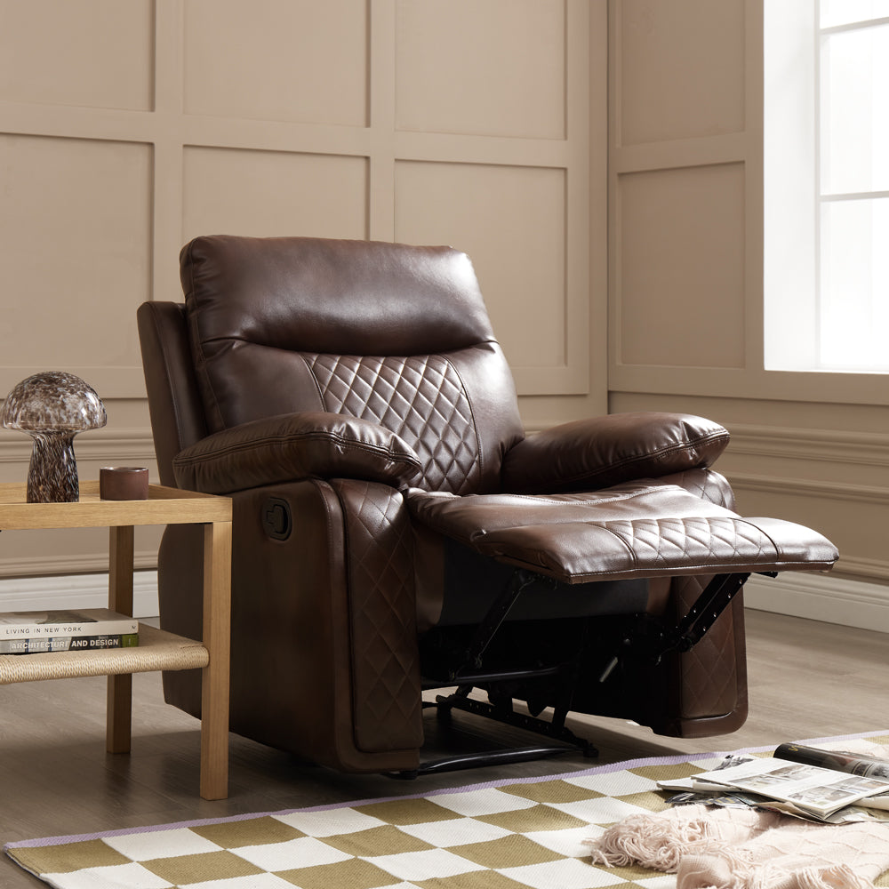 Carson 1 Seater Manual Recliner Armchair, Brown Faux Leather