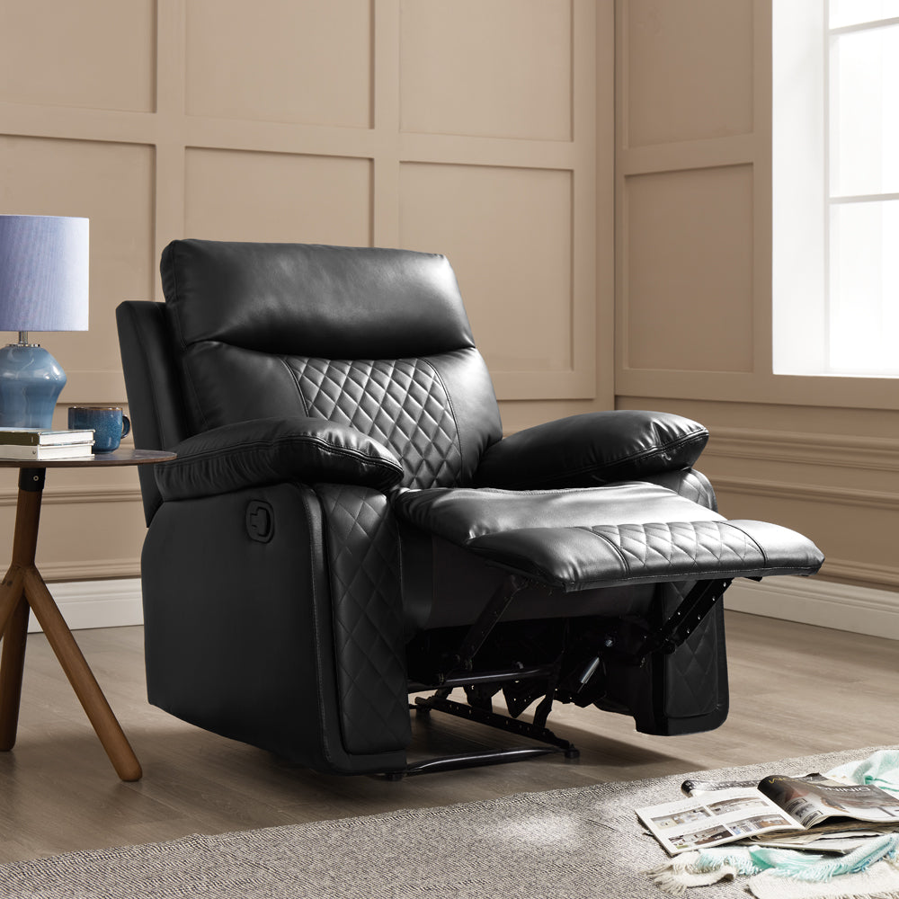 Carson 1 Seater Manual Recliner Armchair, Black Faux Leather