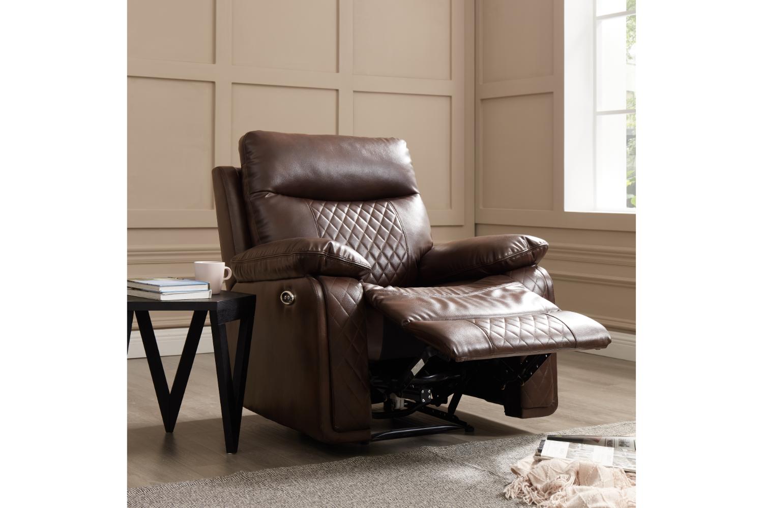 Carson 1 Seater Electric Recliner Armchair, Brown Faux Leather