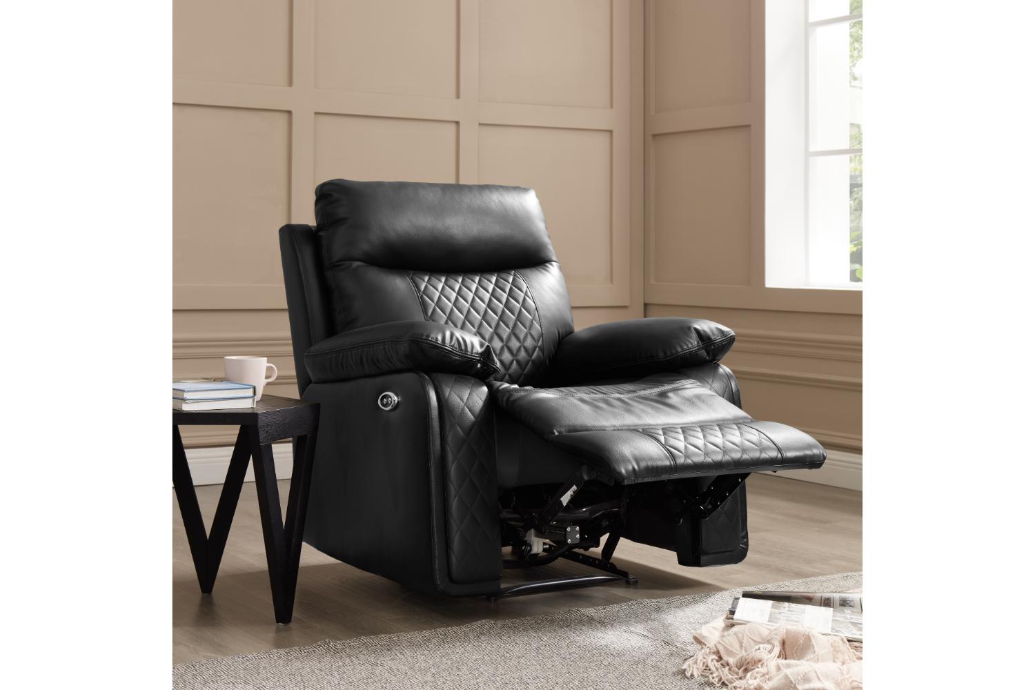 Carson 1 Seater Electric Recliner Armchair, Black Faux Leather