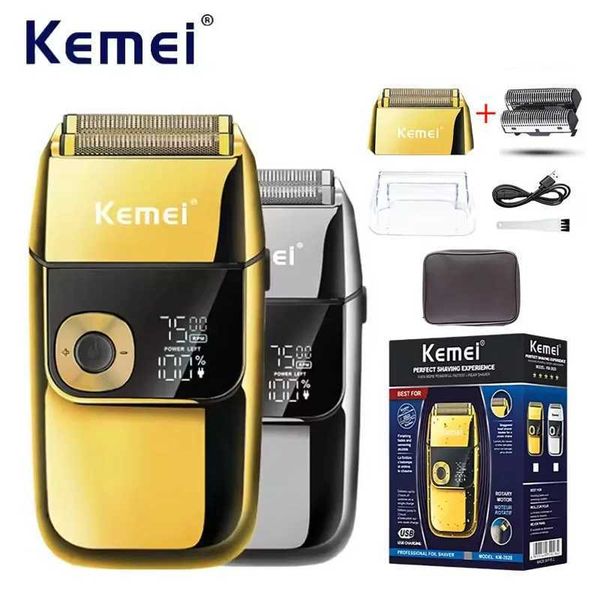 Electric Shaver Kemei KM-2028 All Metal Washable Electric Shavers USB Charging Rechargeable Shaver Mens Shaving Razor Gold And Silver Trimme