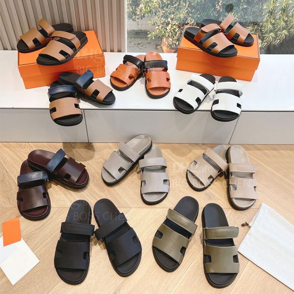 Top quality fashion Classic Leather Sandals Slides for men women flat shoes summer outdoor non-slip slippers Scuffs Luxury designer Shoes Fa