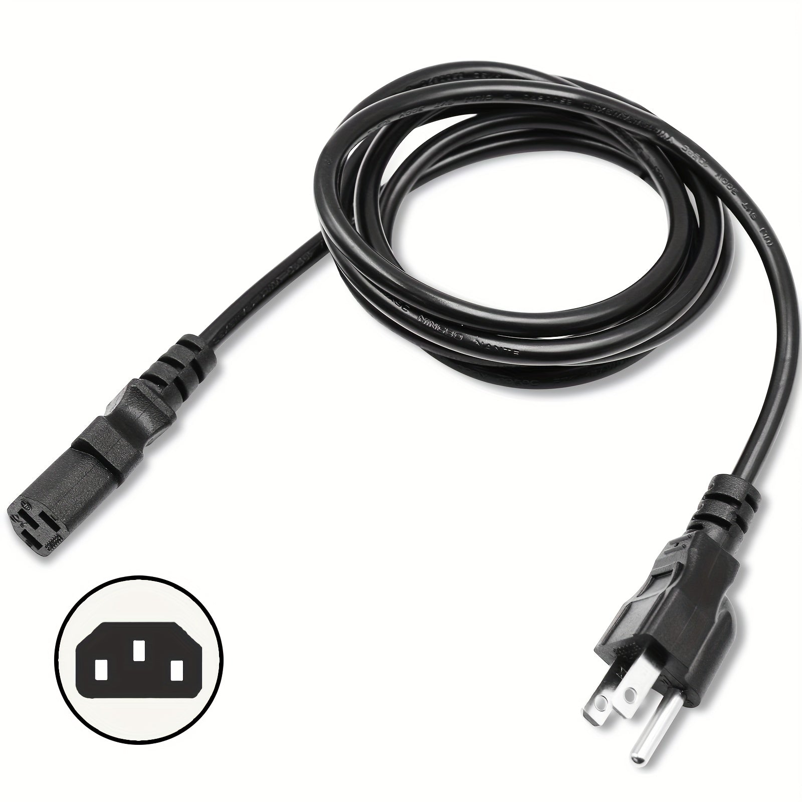TEMU Universal 3-prong Ac Power Cord, Standard 5 Feet (1.5 Meters) - Compatible With Electronics, Tvs, Computers, Printers, Radios, Monitors,