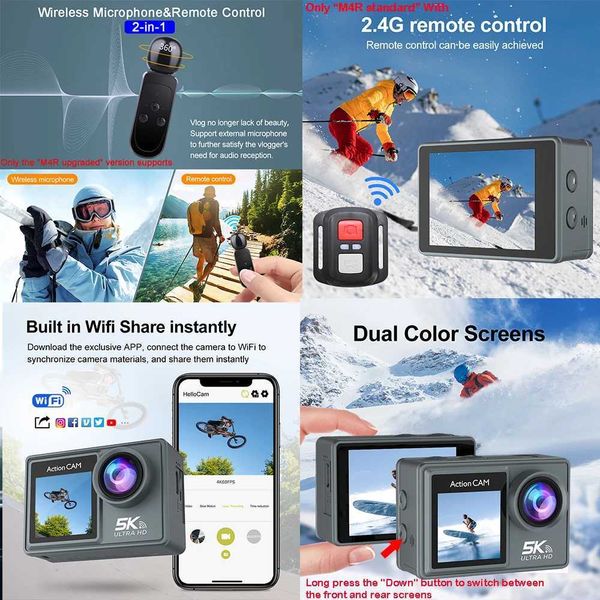New Arrival 5K 4K60FPS action camera dual IPS touch LCD EIS 170 30M waterproof 5X zoom sports camera optional wireless microphone and remote