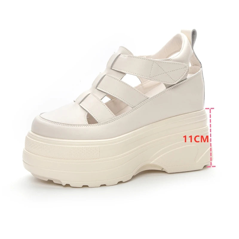 Women Sandals Platform Genuine Leather High Heel Sandals Women Closed Toe Internal Heightening Roman Women Sandals