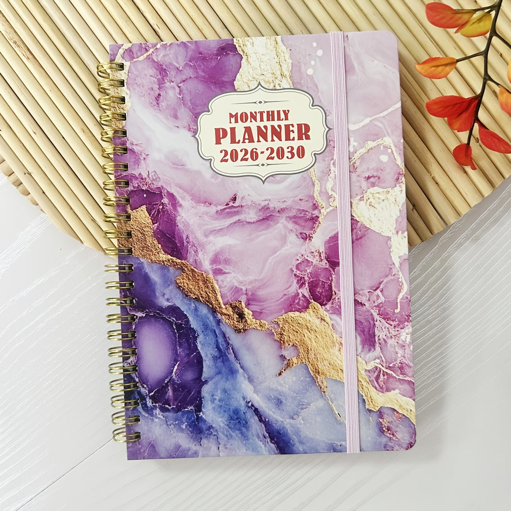 TEMU 2026-2030 5-year Planner: Pink With Purple & White Flowers, Daily Organizer, Goal Tracking & Habit Sheets, Spiral Bound Notebook For Life & Work