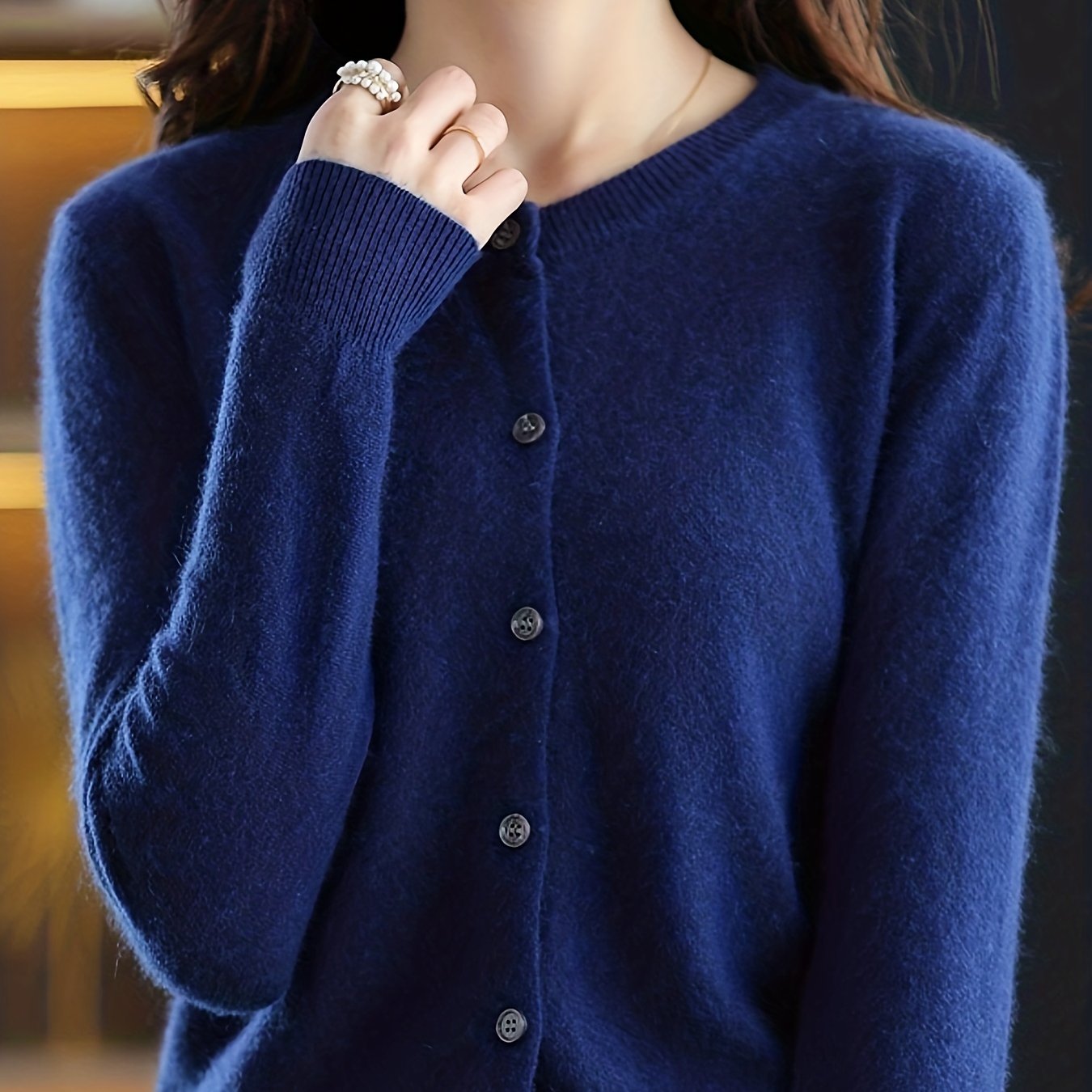 TEMU Solid Color Button Front Cardigan, Casual Long Sleeve Cardigan For Fall & Winter, Women's Clothing, Style, Conventional Version, Autumn-winter