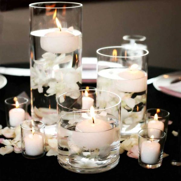 Large capacity Cylinder Wedding Glass Cup Candlestick Straight Tube Glass Vase Dining Table Candle Decoration Art Storage JarC241029