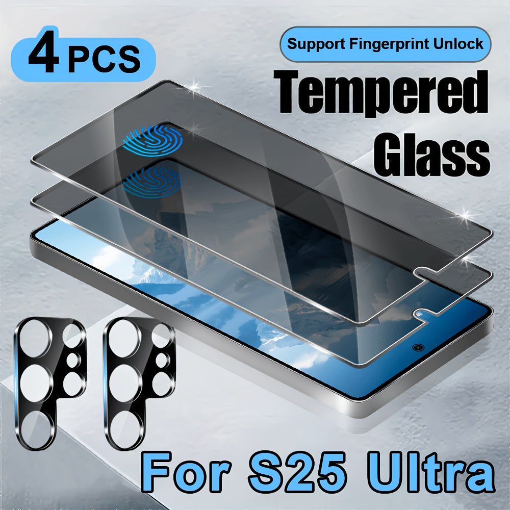 TEMU 4 Pack S25 Ultra Screen Protector - 2 Pack Privacy Film + 2 Pack Camera Lens Tempered Glass, High Clarity , Anti-spy Protection For S25 Ultra 5g