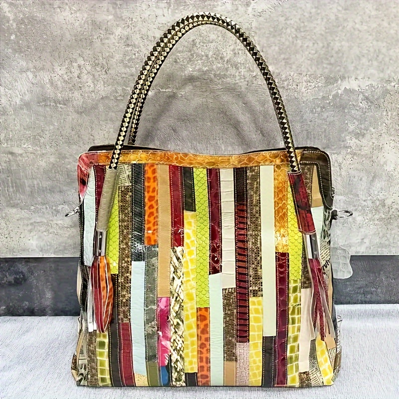 TEMU Vintage Snakeskin Tote, Vintage Leather Tramp Bag, Women's Fashion Handbag, Shoulder Bag And Shoulder Bag, Wallet