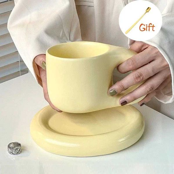 Chubby milk cup and sauce set suitable for office and home high appearance fat coffee cup 9-ounce coffee cup for latte tea milk gift X241205