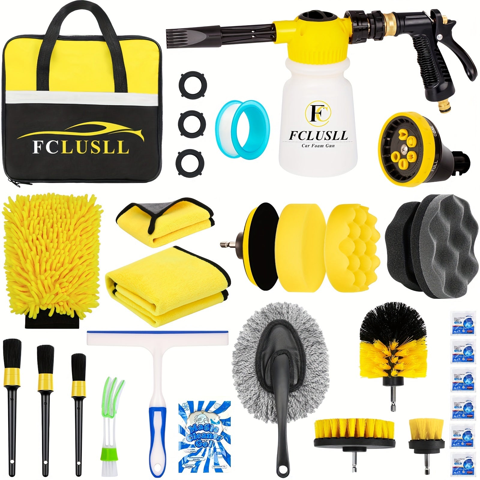 TEMU 27pcs Car Washing Set (including Foam Spray Gun Spray), Car Cleaning Set (including 6-in-1 Adjustable Nozzle Drilling Brush Set Tire Polishing