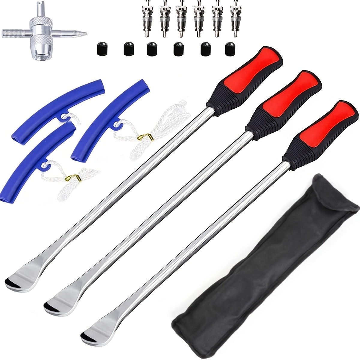 TEMU 14.5inch Tire Spoons Motorcycle, Dirt Bike Tire Spoon Set, Professional Tire Changing Spoons Lever Iron Tool Kit With 3 Rim Protectors & Valve