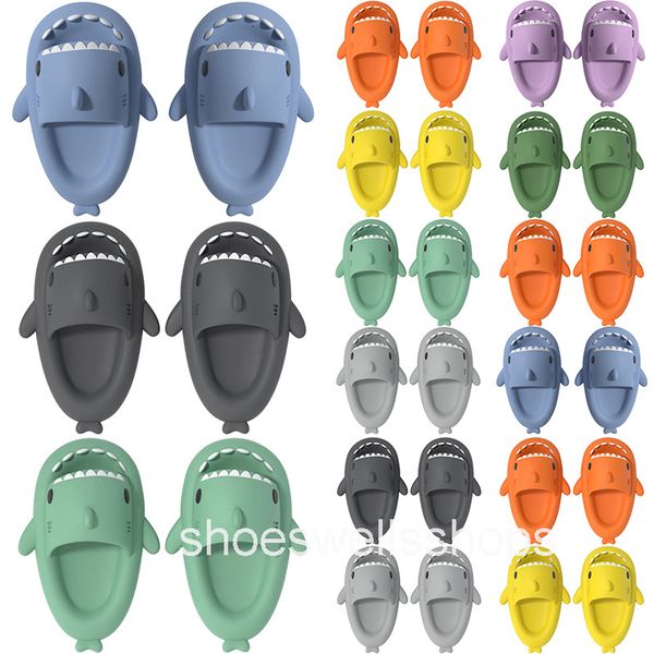 Summer Home Women Shark Slippers Anti-skid EVA Solid Color Couple Parents Outdoor Cool Indoor Household Funny Shoes 032-4