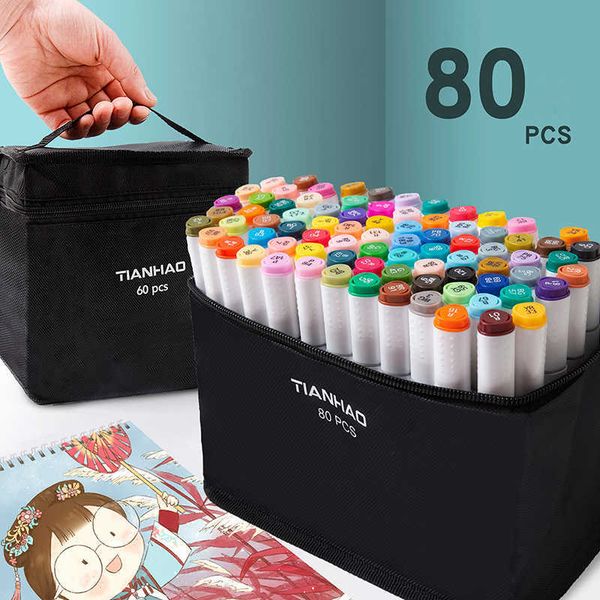 Watercolor Brush Pens Tianhao 30-40-60-80 Color Animation Art Marker Set Alcohol Based Markers Pen for Drawing Manga Cartoon Sketch Painting