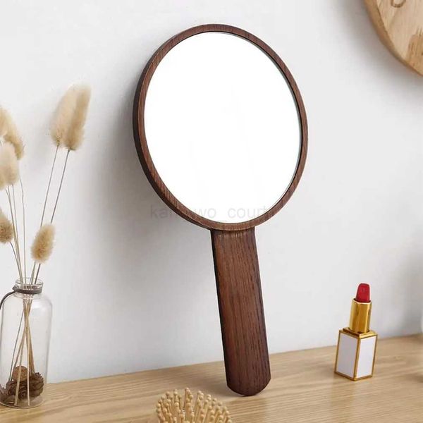 Natural Wooden Handheld Mirror HD Frame Salon Hairdresser Plain Mirror Retro Style Cosmetic Salon Makeup Hand MirrorM240722