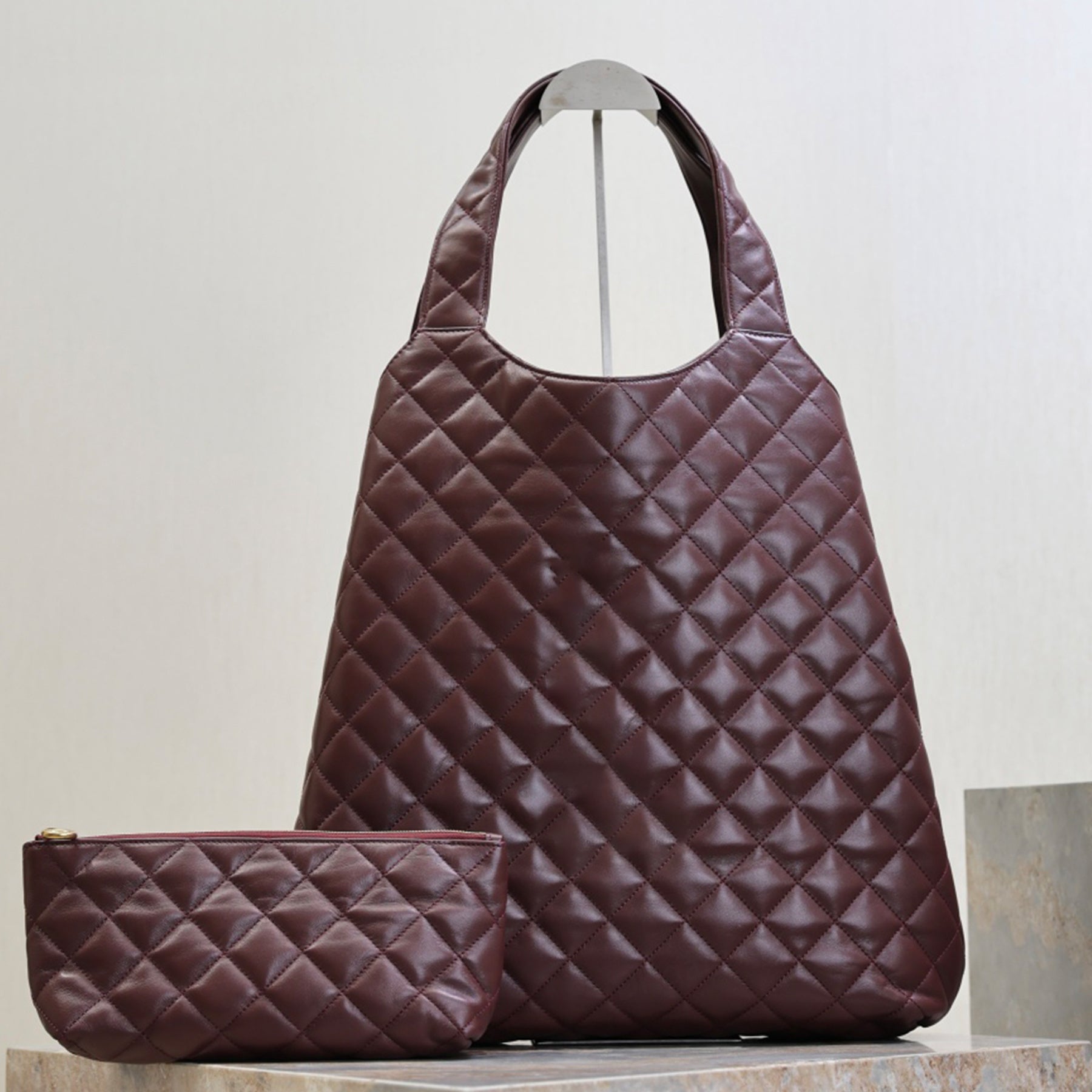 Top Quality Icare In Nappa Maxi Tote Luxury Designer Soft Genuine Leather Shoulder Bag Golden Hardware Handbag Removable Zip Pouch Clutch Bag Purse