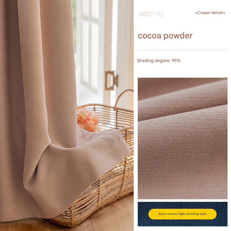 YL-34525 Free shaped cream velvet full blackout chenille curtain for bedroom and living room hook-style French light luxury cream style