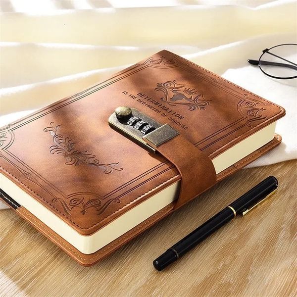 A5 200 page vintage password book locked diary thick creative handle student notebook stationery notebook 250106CJ