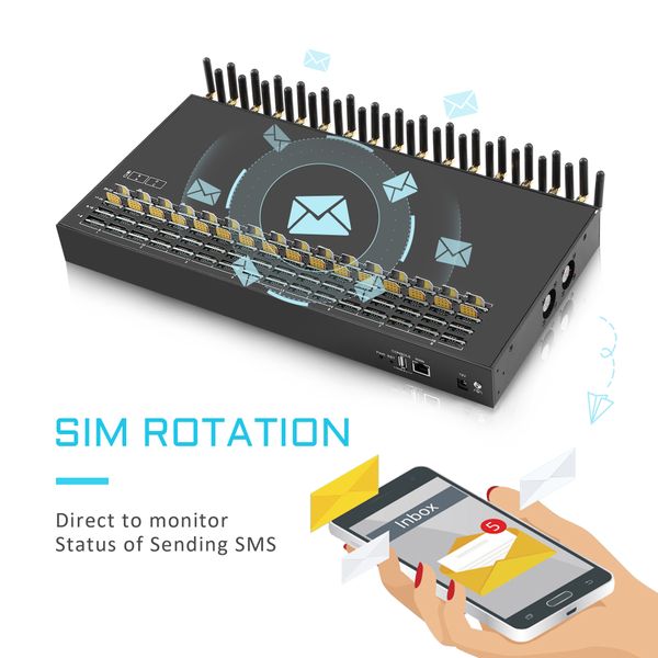 Hot selling 4G high sending speed SK SMS Gateway Gsm SMS Modem 32 Ports 128 Sim Slots SIM Machine Free Software IMEI Change Anti Block SMPP