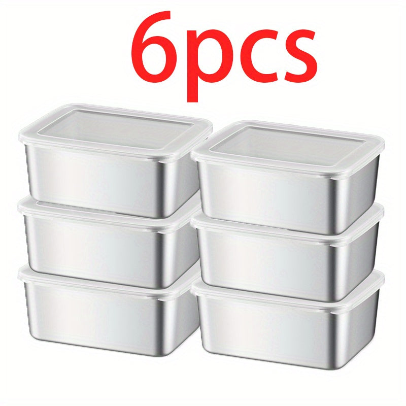 TEMU 5-6-8pcs Stainless Steel Food Storage Container With Lid And Fresh-keeping Box, Suitable For Outdoor Picnics, Pre Meal Preparation, Refrigerator
