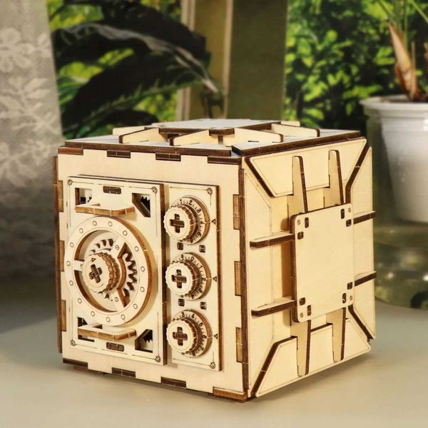 3D Wooden Puzzle DIY Locker Puzzle Box with Cbination Model Kit for Adts to Build Mechanical Store Your Precious ItemT250205