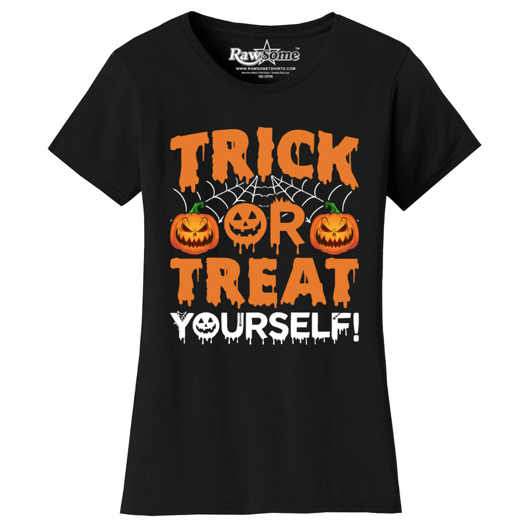 Women's Creepy Scary Short Sleeve Halloween T-Shirt - Trick or Treat Yourself - Black - M