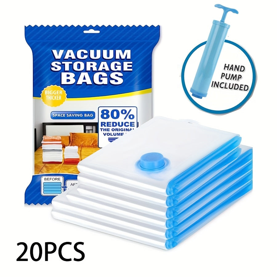 TEMU 20-pack Space Saver Vacuum Storage Bags Set With Hand Pump - Plastic, , Compress Quilts, Blankets, Clothes - 4 Large, 4 Medium, 8 Small -