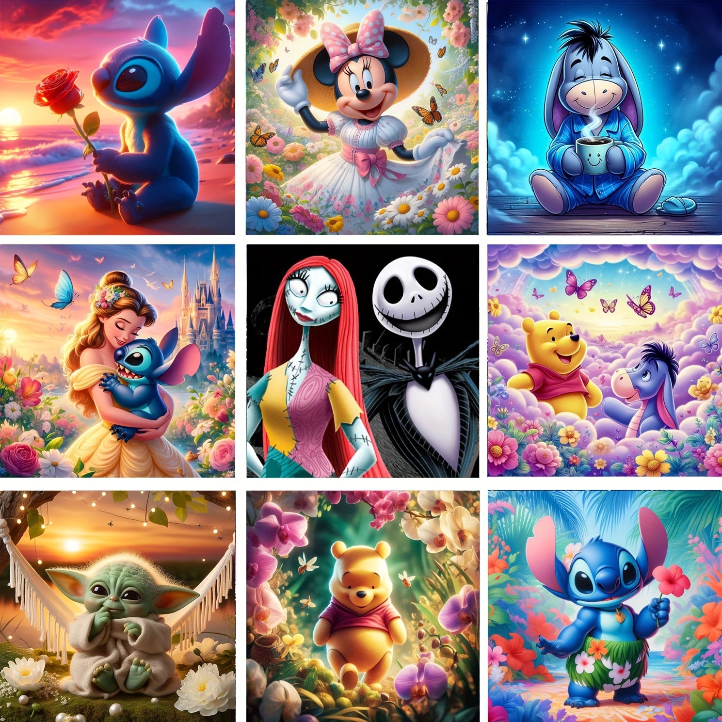 TEMU 9 Pack Diamond Painting Kits For Adults 5d Kit Paint By Number Diy Paint With Round Diamonds Painting Home Wall Decor Gift (12x12 Inch)