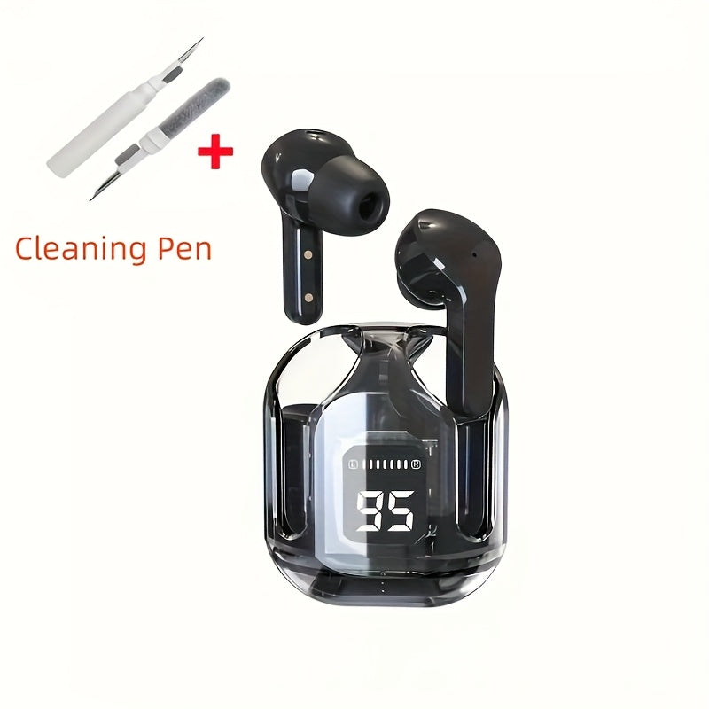 TEMU Transparent Fashion Enc Noise Canceling Earbuds Wireless Headset Calls, Usb Charging For All Mobile Phones With Cleaning Pen
