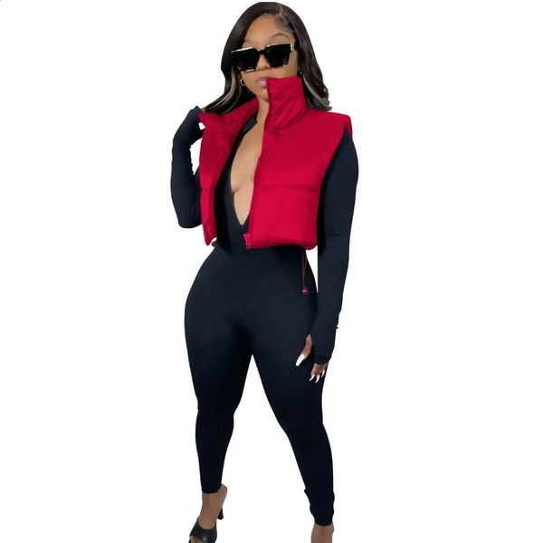 Zip Up Cropped Short Down Jacket Puffer Bubble Coat Sleeveless Outerwear Lace Slit Crop Top Womens 241205