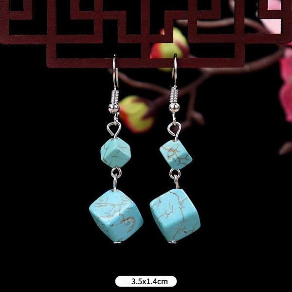 Boucles d'oreilles pendantes en turquoise synthétique cubique et alliage