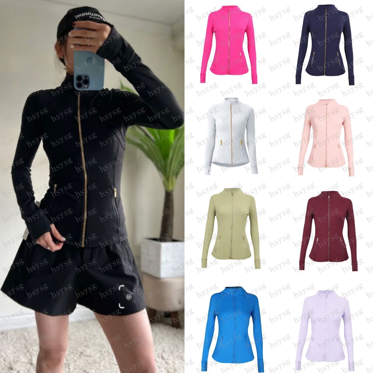 Women Yoga DF Jacket Women Gold Zipper Sport Coat Fitness Gym Long Sleeve Tops Breathable Quick Dry Activewear Jackets Sweatshirt Outfit Jogging Spo